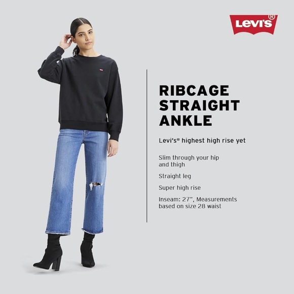 NWT Levi Black Snap Ribcage Straight Ankle Jeans - Size 24 - Picture 8 of 8